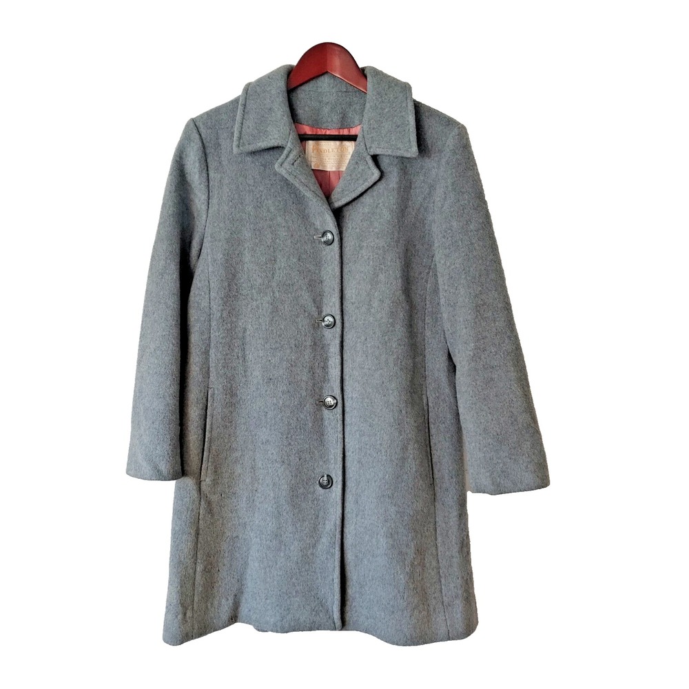 Vintage Pendleton 60's Long Wool Coat Womens Sz 12 Gray 100% Wool Made USA READ
